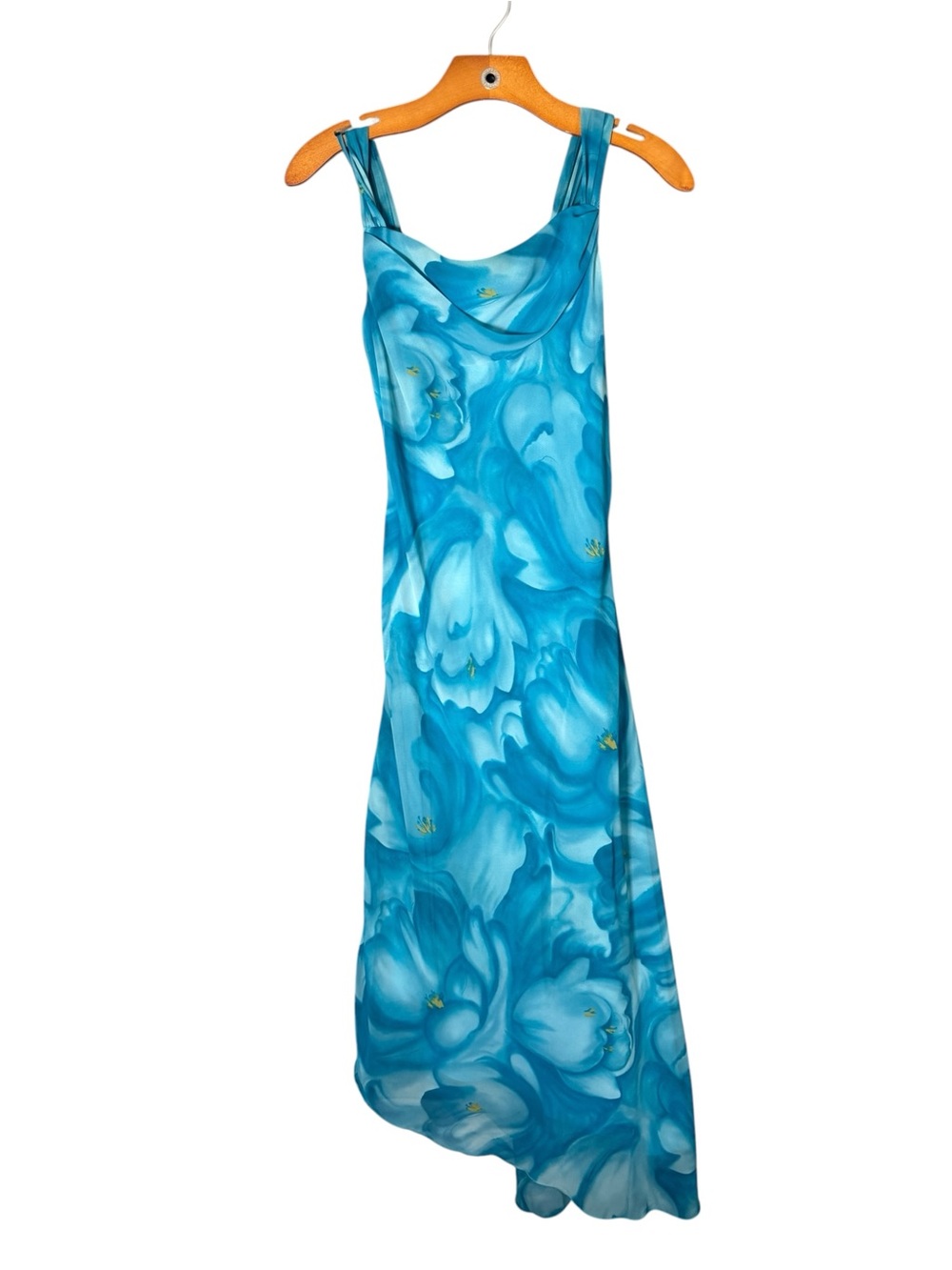 Vintage Lori Ann Blue Floral Maxi Dress Fairy Mermaid Asymmetrical Hem Y2K S P
